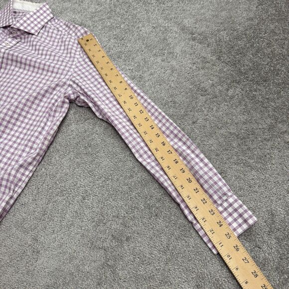 Robert Graham Button Down Shirt Men 16 Large Purple White Check Cotton Flip Cuff - Picture 16 of 16